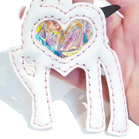 Miniso Cute Deer Bag Charm Heart Glitter Confetti Sequins Pink White Keychain - Picture 2 of 12